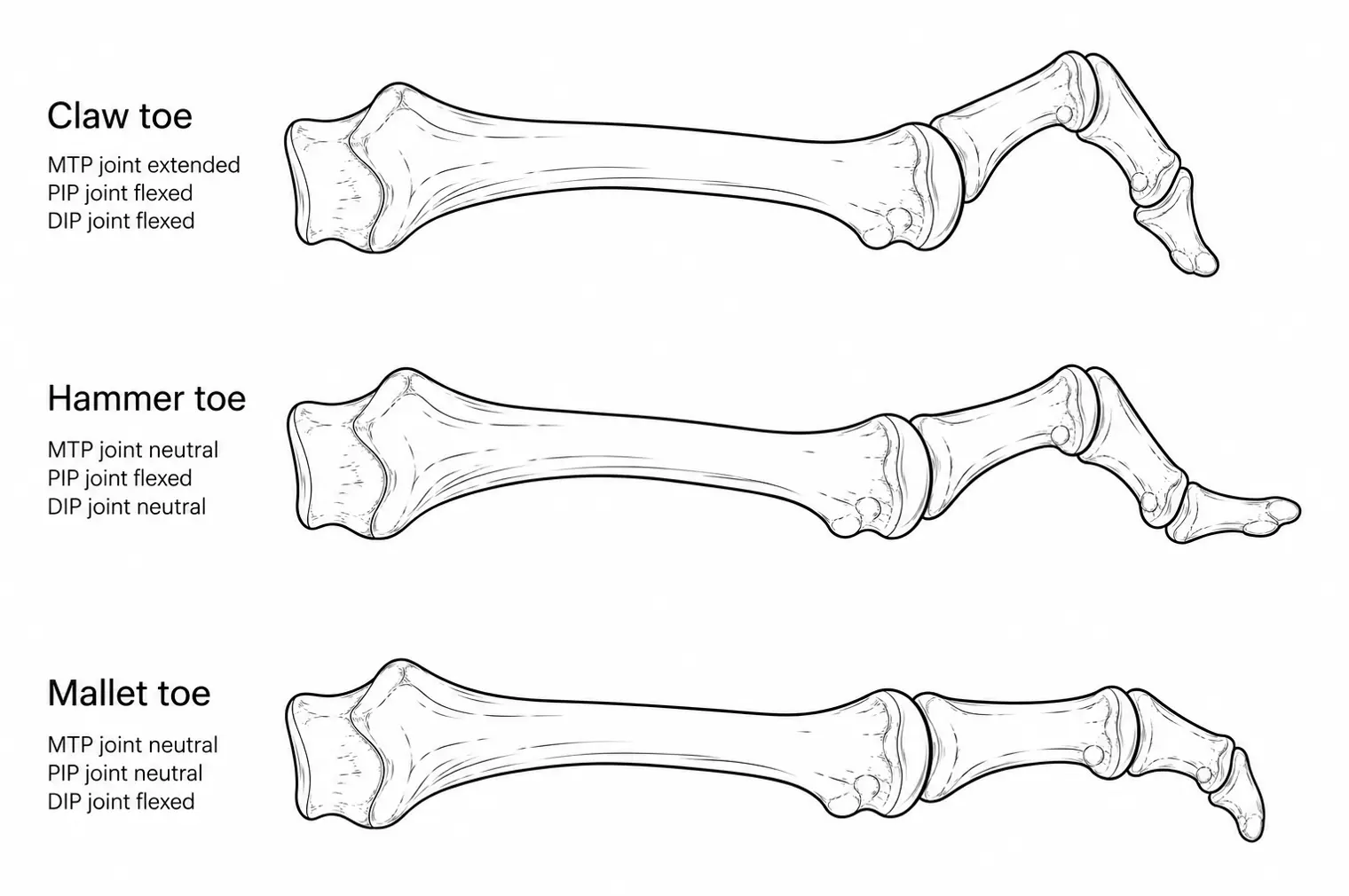 Claw, Hammer and Mallet Toes Diagram